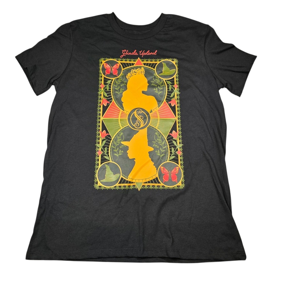 Wicked Movie Graphic T-Shirt Black Glinda Elphaba Art Nouveau Women Small NEW‎